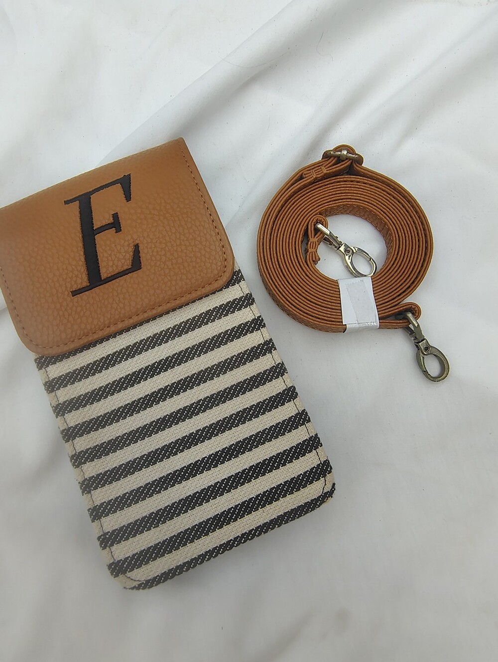 thirty-one Striped Canvas Crossbody with Tan Leather Trim